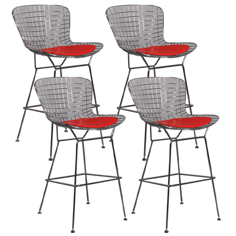 Contemporary Metal Barstools Indoor Bar Stool with Low Back and Footrest Silver Red 4 Piece Set Clearhalo 'Bar Furniture' 'Bar Stools' 'bar_stools' 'furn' 'furn_bar_stools' 'furniture_bar_stools' 'Kitchen & Dining Furniture' 'kitchen&dining_furn' 'kitchen' 'kitchen_furn' Furniture' 4611484
