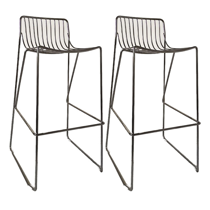 Modern Style Steel Counter Stools with Footrest and Cutout Milk Tea Shop Bar Stool 30 Inch Black Set of 2 Bar Stool(30"H) Clearhalo 'Bar Furniture' 'Bar Stools' 'bar_stools' 'furniture_bar_stools' 'Kitchen & Dining Furniture' 'kitchen&dining_furn' 'kitchen' 'kitchen_furn' Furniture' 4611710
