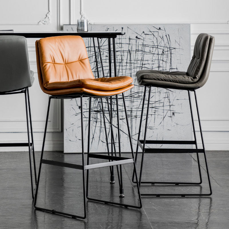 Nordic Iron Simple Barstool Indoor Tall Stool with Leather Seat Clearhalo 'Bar Furniture' 'Bar Stools' 'bar_stools' 'furn' 'furn_bar_stools' 'furniture_bar_stools' 'Kitchen & Dining Furniture' 'kitchen&dining_furn' 'kitchen' 'kitchen_furn' Furniture' 4611842