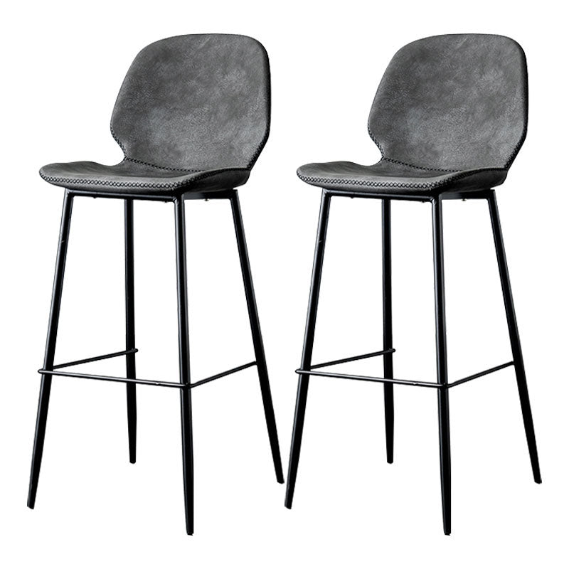 Nordic Iron Simple Barstool Indoor Tall Stool with Leather Seat Dark Gray-Black 2 Piece Set Clearhalo 'Bar Furniture' 'Bar Stools' 'bar_stools' 'furn' 'furn_bar_stools' 'furniture_bar_stools' 'Kitchen & Dining Furniture' 'kitchen&dining_furn' 'kitchen' 'kitchen_furn' Furniture' 4611852