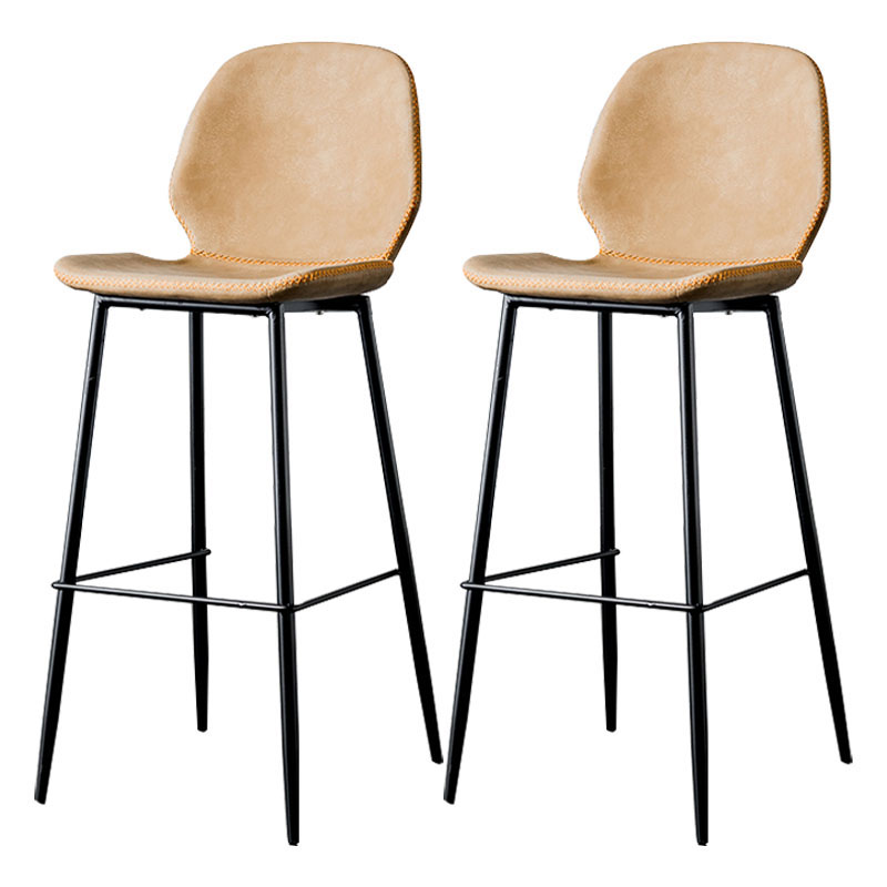 Nordic Iron Simple Barstool Indoor Tall Stool with Leather Seat Yellow-Brown 2 Piece Set Clearhalo 'Bar Furniture' 'Bar Stools' 'bar_stools' 'furn' 'furn_bar_stools' 'furniture_bar_stools' 'Kitchen & Dining Furniture' 'kitchen&dining_furn' 'kitchen' 'kitchen_furn' Furniture' 4611853