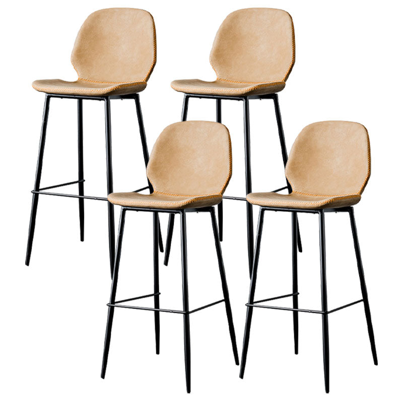 Nordic Iron Simple Barstool Indoor Tall Stool with Leather Seat Yellow-Brown 4 Piece Set Clearhalo 'Bar Furniture' 'Bar Stools' 'bar_stools' 'furn' 'furn_bar_stools' 'furniture_bar_stools' 'Kitchen & Dining Furniture' 'kitchen&dining_furn' 'kitchen' 'kitchen_furn' Furniture' 4611865