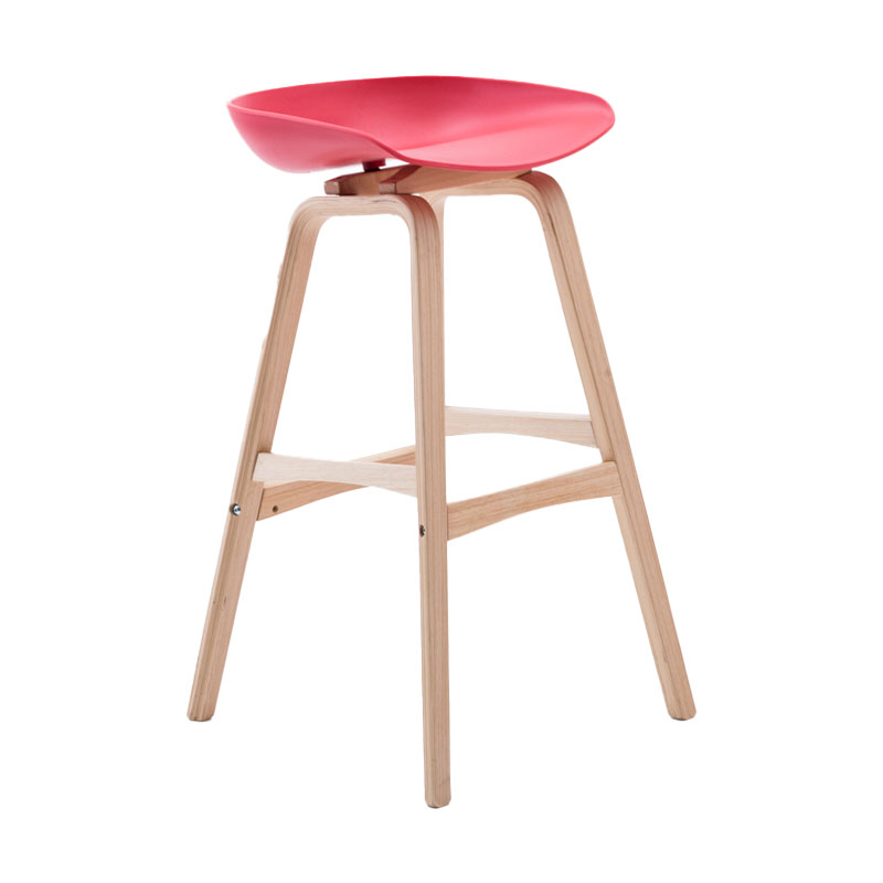 Nordic Wood Low Back Barstool Simple Indoor Tall Stool with Bucket Seat Red 1 Piece Clearhalo 'Bar Furniture' 'Bar Stools' 'bar_stools' 'furn' 'furn_bar_stools' 'furniture_bar_stools' 'Kitchen & Dining Furniture' 'kitchen&dining_furn' 'kitchen' 'kitchen_furn' Furniture' 4611937