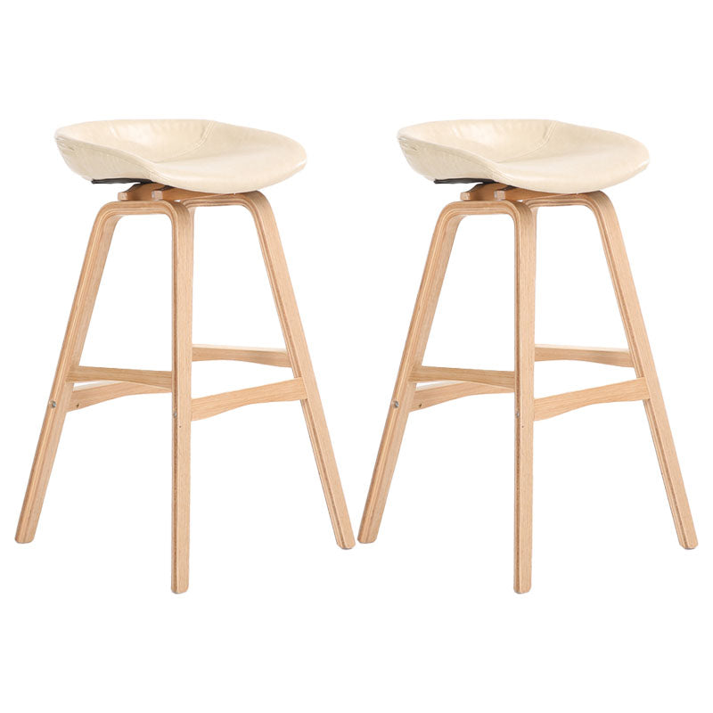 Nordic Wood Low Back Barstool Simple Indoor Tall Stool with Bucket Seat Off-White 2 Piece Set Clearhalo 'Bar Furniture' 'Bar Stools' 'bar_stools' 'furn' 'furn_bar_stools' 'furniture_bar_stools' 'Kitchen & Dining Furniture' 'kitchen&dining_furn' 'kitchen' 'kitchen_furn' Furniture' 4611958
