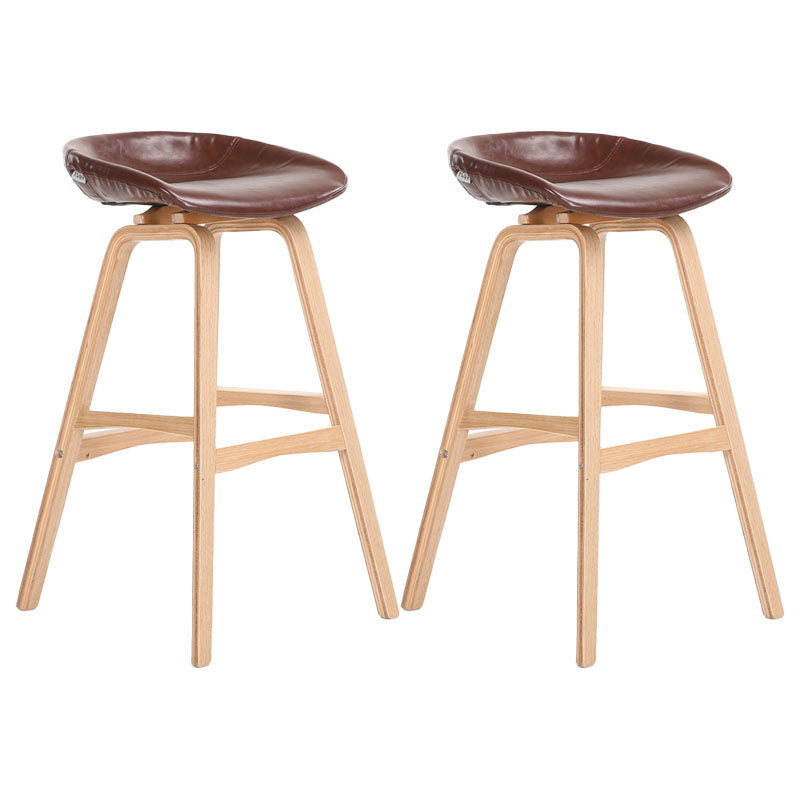 Nordic Wood Low Back Barstool Simple Indoor Tall Stool with Bucket Seat Brown 2 Piece Set Clearhalo 'Bar Furniture' 'Bar Stools' 'bar_stools' 'furn' 'furn_bar_stools' 'furniture_bar_stools' 'Kitchen & Dining Furniture' 'kitchen&dining_furn' 'kitchen' 'kitchen_furn' Furniture' 4611959