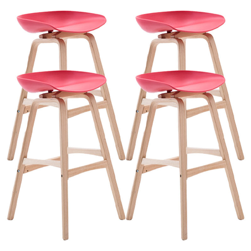 Nordic Wood Low Back Barstool Simple Indoor Tall Stool with Bucket Seat Red 4 Piece Set Clearhalo 'Bar Furniture' 'Bar Stools' 'bar_stools' 'furn' 'furn_bar_stools' 'furniture_bar_stools' 'Kitchen & Dining Furniture' 'kitchen&dining_furn' 'kitchen' 'kitchen_furn' Furniture' 4611969