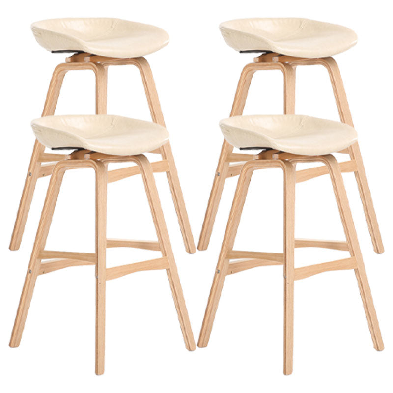 Nordic Wood Low Back Barstool Simple Indoor Tall Stool with Bucket Seat Off-White 4 Piece Set Clearhalo 'Bar Furniture' 'Bar Stools' 'bar_stools' 'furn' 'furn_bar_stools' 'furniture_bar_stools' 'Kitchen & Dining Furniture' 'kitchen&dining_furn' 'kitchen' 'kitchen_furn' Furniture' 4611970