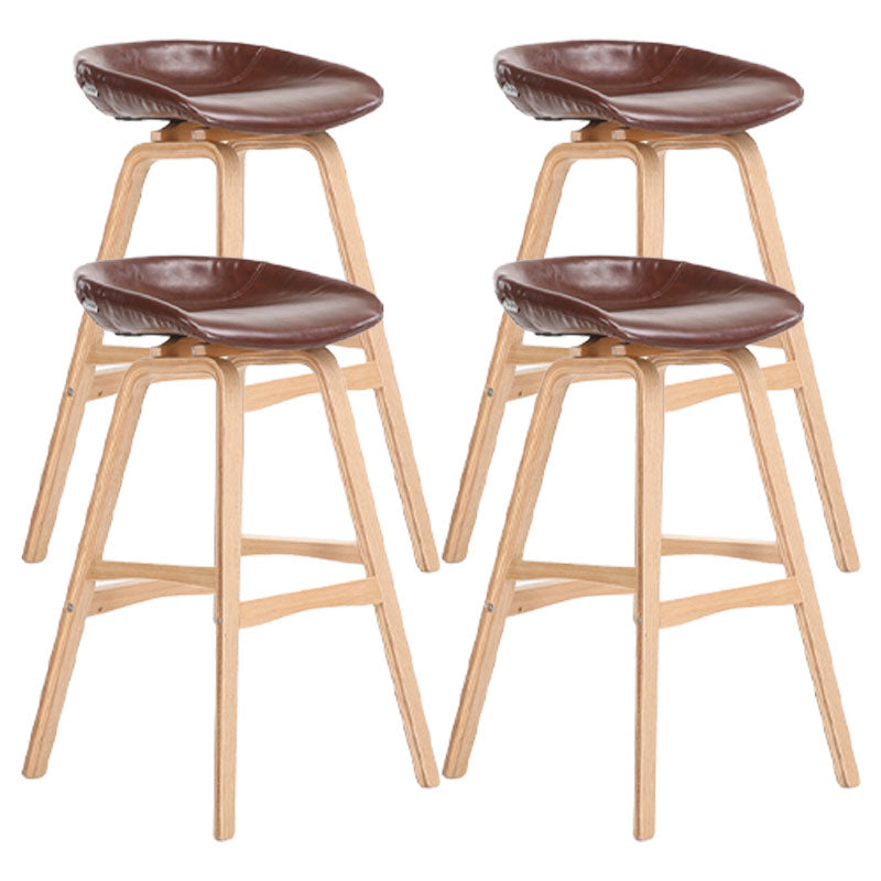 Nordic Wood Low Back Barstool Simple Indoor Tall Stool with Bucket Seat Brown 4 Piece Set Clearhalo 'Bar Furniture' 'Bar Stools' 'bar_stools' 'furn' 'furn_bar_stools' 'furniture_bar_stools' 'Kitchen & Dining Furniture' 'kitchen&dining_furn' 'kitchen' 'kitchen_furn' Furniture' 4611971