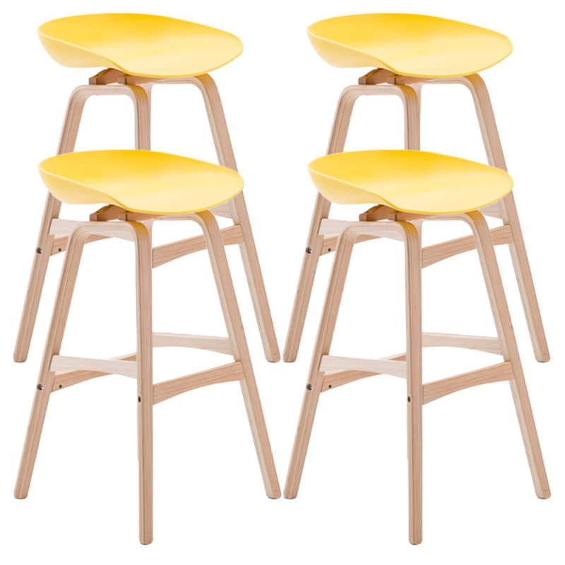 Nordic Wood Low Back Barstool Simple Indoor Tall Stool with Bucket Seat Yellow 4 Piece Set Clearhalo 'Bar Furniture' 'Bar Stools' 'bar_stools' 'furn' 'furn_bar_stools' 'furniture_bar_stools' 'Kitchen & Dining Furniture' 'kitchen&dining_furn' 'kitchen' 'kitchen_furn' Furniture' 4611975