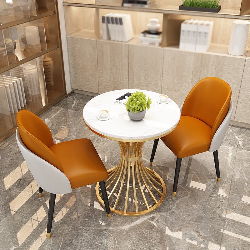 Glam Style 1/2/3/4/5 Pieces Dining Set Stone Top Table Dining Furniture 3 Pieces: White Table, 2 Orange Chairs Clearhalo 'Dining Room Sets' 'Dining Tables & Seating' 'dining_room_set' 'furn' 'furn_dining_room_set' 'Furniture' 'furniture_dining_room_set' 'Kitchen & Dining Furniture' 'kitchen&dining_furn' 'kitchen' 4612036