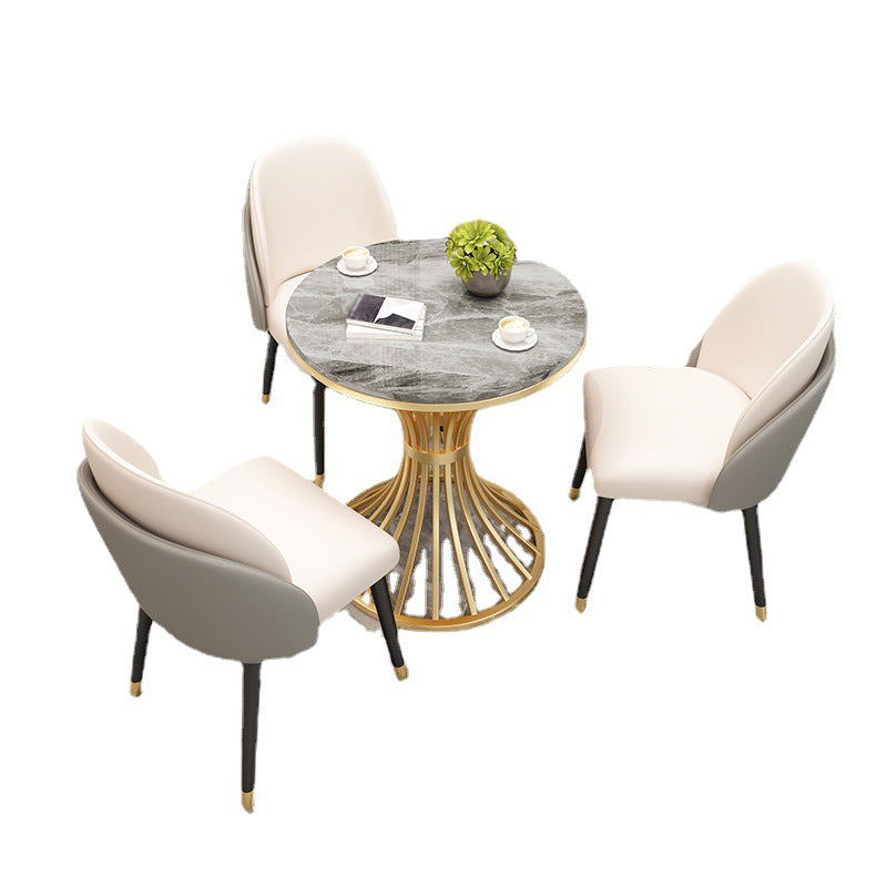 Glam Style 1/2/3/4/5 Pieces Dining Set Stone Top Table Dining Furniture 4 Pieces: Grey Table, 3 Beige Chairs Clearhalo 'Dining Room Sets' 'Dining Tables & Seating' 'dining_room_set' 'furn' 'furn_dining_room_set' 'Furniture' 'furniture_dining_room_set' 'Kitchen & Dining Furniture' 'kitchen&dining_furn' 'kitchen' 4612039