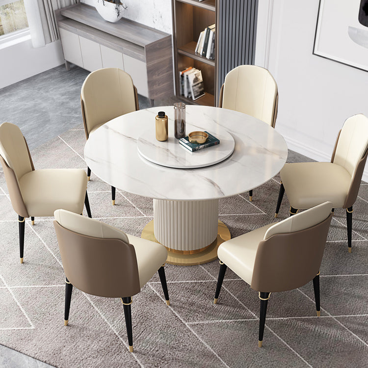 Glam 1/3/4/5/7/9 Pieces Round Dining Table Set with Sintered Stone Top Turntable Furniture 7 Pieces: Table, 6 Chairs Clearhalo 'Dining Room Sets' 'Dining Tables & Seating' 'dining_room_set' 'furn' 'furn_dining_room_set' 'Furniture' 'furniture_dining_room_set' 'Kitchen & Dining Furniture' 'kitchen&dining_furn' 'kitchen' 4612055
