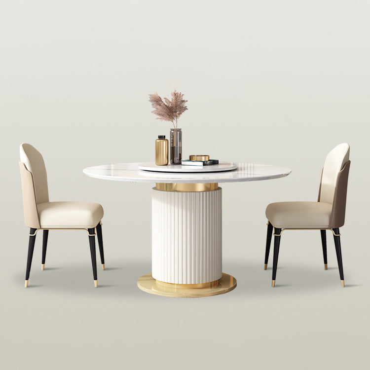 Glam 1/3/4/5/7/9 Pieces Round Dining Table Set with Sintered Stone Top Turntable Furniture 3 Pieces: Table, 2 Chairs Clearhalo 'Dining Room Sets' 'Dining Tables & Seating' 'dining_room_set' 'furn' 'furn_dining_room_set' 'Furniture' 'furniture_dining_room_set' 'Kitchen & Dining Furniture' 'kitchen&dining_furn' 'kitchen' 4612057