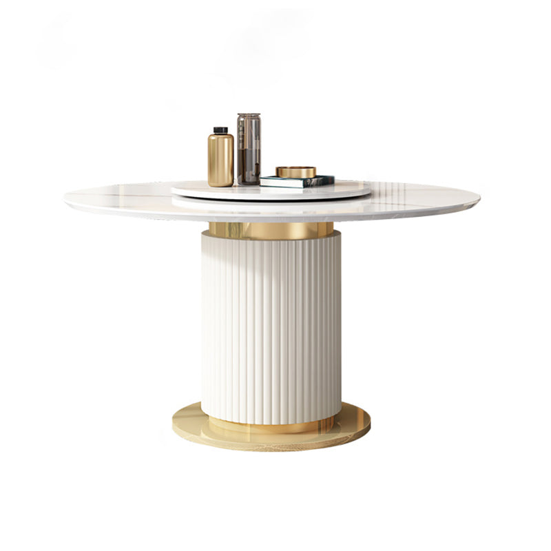 Glam 1/3/4/5/7/9 Pieces Round Dining Table Set with Sintered Stone Top Turntable Furniture White 53"L x 53"W Clearhalo 'Dining Room Sets' 'Dining Tables & Seating' 'dining_room_set' 'furn' 'furn_dining_room_set' 'Furniture' 'furniture_dining_room_set' 'Kitchen & Dining Furniture' 'kitchen&dining_furn' 'kitchen' 4612058