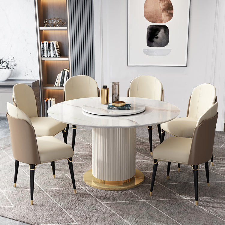 Glam 1/3/4/5/7/9 Pieces Round Dining Table Set with Sintered Stone Top Turntable Furniture Clearhalo 'Dining Room Sets' 'Dining Tables & Seating' 'dining_room_set' 'furn' 'furn_dining_room_set' 'Furniture' 'furniture_dining_room_set' 'Kitchen & Dining Furniture' 'kitchen&dining_furn' 'kitchen' 4612064