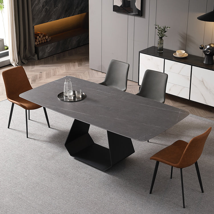 Modern 1/3/4/5/7 Pieces Grey Dining Table Set with Sintered Stone Top Steel Dinette Set 5 Pieces: Table, 2 Brown+2 Grey-Black Chairs Clearhalo 'Dining Room Sets' 'Dining Tables & Seating' 'dining_room_set' 'furn' 'furn_dining_room_set' 'Furniture' 'furniture_dining_room_set' 'Kitchen & Dining Furniture' 'kitchen&dining_furn' 'kitchen' 4612069
