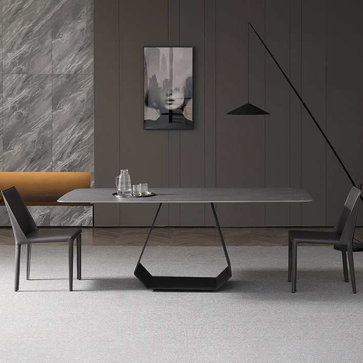 Modern 1/3/4/5/7 Pieces Grey Dining Table Set with Sintered Stone Top Steel Dinette Set 3 Pieces: Table, 2 Black Chairs Clearhalo 'Dining Room Sets' 'Dining Tables & Seating' 'dining_room_set' 'furn' 'furn_dining_room_set' 'Furniture' 'furniture_dining_room_set' 'Kitchen & Dining Furniture' 'kitchen&dining_furn' 'kitchen' 4612070