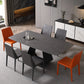 Modern 1/3/4/5/7 Pieces Grey Dining Table Set with Sintered Stone Top Steel Dinette Set 7 Pieces: Table, 4 Black+2 Orange Chairs Clearhalo 'Dining Room Sets' 'Dining Tables & Seating' 'dining_room_set' 'furn' 'furn_dining_room_set' 'Furniture' 'furniture_dining_room_set' 'Kitchen & Dining Furniture' 'kitchen&dining_furn' 'kitchen' 4612072