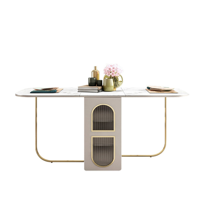 Modern 1/2/3/4/5 Pieces Rectangle Dining Table Set with Stone Top Foldable Dinette Set Matte White 63"L x 31"W Clearhalo 'Dining Room Sets' 'Dining Tables & Seating' 'dining_room_set' 'furn' 'furn_dining_room_set' 'Furniture' 'furniture_dining_room_set' 'Kitchen & Dining Furniture' 'kitchen&dining_furn' 'kitchen' 4612092