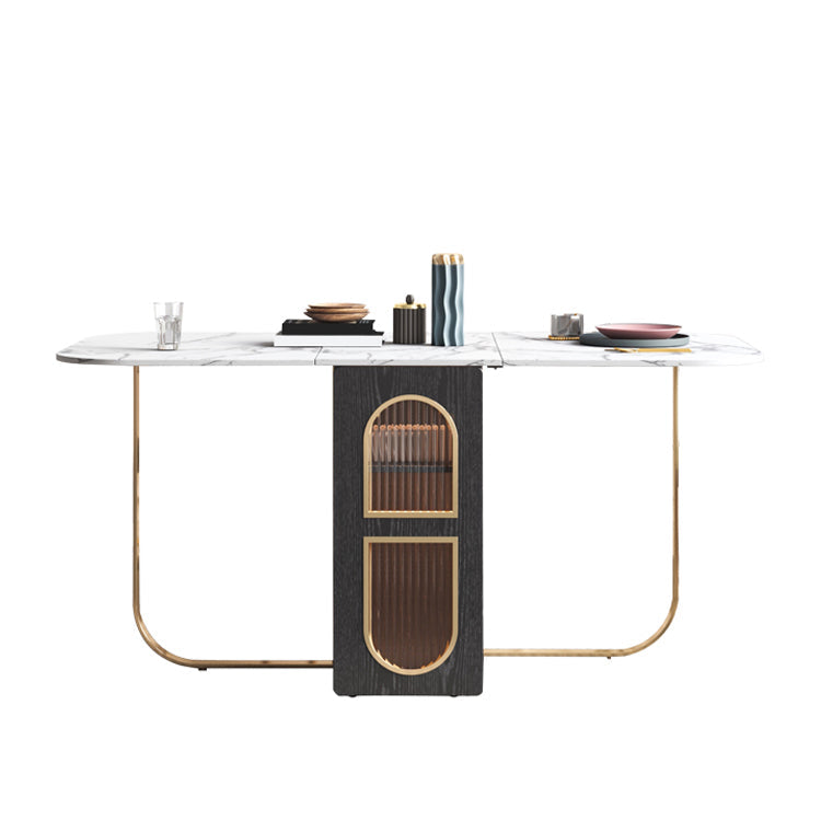 Modern 1/2/3/4/5 Pieces Rectangle Dining Table Set with Stone Top Foldable Dinette Set Black-White 63"L x 31"W Clearhalo 'Dining Room Sets' 'Dining Tables & Seating' 'dining_room_set' 'furn' 'furn_dining_room_set' 'Furniture' 'furniture_dining_room_set' 'Kitchen & Dining Furniture' 'kitchen&dining_furn' 'kitchen' 4612102