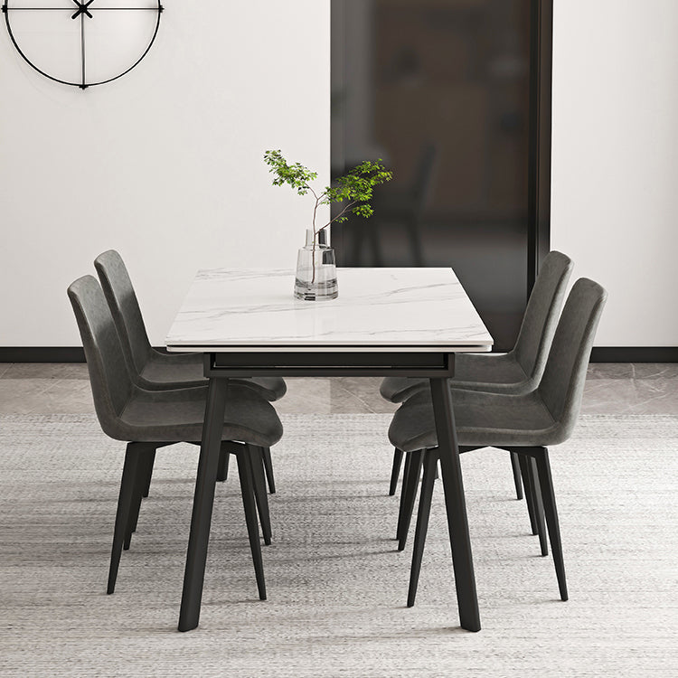 Modern 1/4/5/7 Pieces Rectangle Dining Table Set with Stone Top White Scalable Dinette Set 5 Pieces: Table, 4 Grey Chairs Clearhalo 'Dining Room Sets' 'Dining Tables & Seating' 'dining_room_set' 'furn' 'furn_dining_room_set' 'Furniture' 'furniture_dining_room_set' 'Kitchen & Dining Furniture' 'kitchen&dining_furn' 'kitchen' 4612113