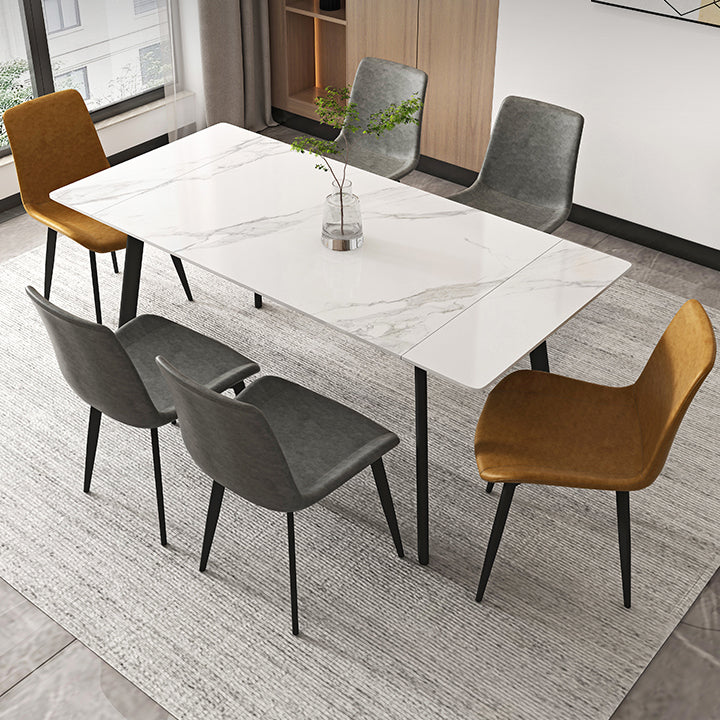 Modern 1/4/5/7 Pieces Rectangle Dining Table Set with Stone Top White Scalable Dinette Set Clearhalo 'Dining Room Sets' 'Dining Tables & Seating' 'dining_room_set' 'furn' 'furn_dining_room_set' 'Furniture' 'furniture_dining_room_set' 'Kitchen & Dining Furniture' 'kitchen&dining_furn' 'kitchen' 4612120