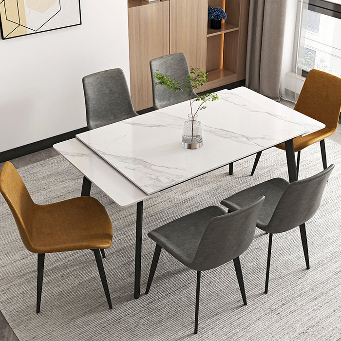 Modern 1/4/5/7 Pieces Rectangle Dining Table Set with Stone Top White Scalable Dinette Set Clearhalo 'Dining Room Sets' 'Dining Tables & Seating' 'dining_room_set' 'furn' 'furn_dining_room_set' 'Furniture' 'furniture_dining_room_set' 'Kitchen & Dining Furniture' 'kitchen&dining_furn' 'kitchen' 4612123