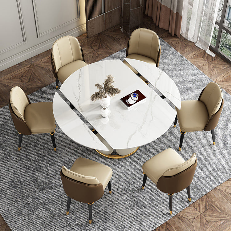 Glam 1/4/5/6/7/9 Pieces White Dining Table Set with Stone Top Round Scalable Dinette Set Clearhalo 'Dining Room Sets' 'Dining Tables & Seating' 'dining_room_set' 'furn' 'furn_dining_room_set' 'Furniture' 'furniture_dining_room_set' 'Kitchen & Dining Furniture' 'kitchen&dining_furn' 'kitchen' 4612141