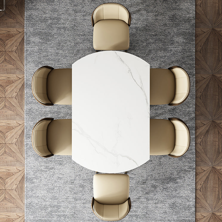 Glam 1/4/5/6/7/9 Pieces White Dining Table Set with Stone Top Round Scalable Dinette Set Clearhalo 'Dining Room Sets' 'Dining Tables & Seating' 'dining_room_set' 'furn' 'furn_dining_room_set' 'Furniture' 'furniture_dining_room_set' 'Kitchen & Dining Furniture' 'kitchen&dining_furn' 'kitchen' 4612142