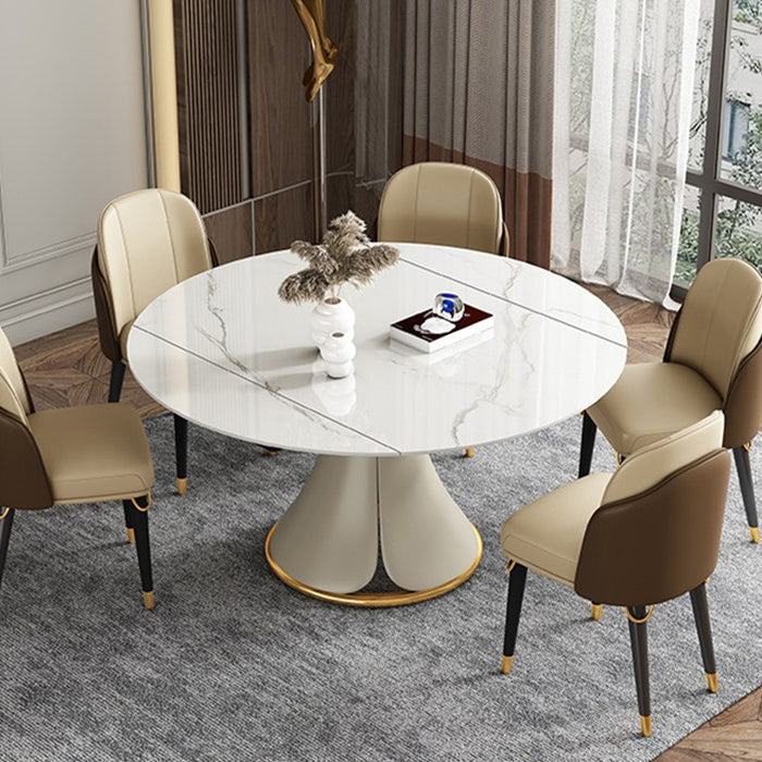 Glam 1/4/5/6/7/9 Pieces White Dining Table Set with Stone Top Round Scalable Dinette Set Clearhalo 'Dining Room Sets' 'Dining Tables & Seating' 'dining_room_set' 'furn' 'furn_dining_room_set' 'Furniture' 'furniture_dining_room_set' 'Kitchen & Dining Furniture' 'kitchen&dining_furn' 'kitchen' 4612143
