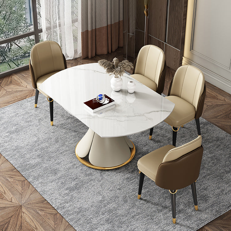 Glam 1/4/5/6/7/9 Pieces White Dining Table Set with Stone Top Round Scalable Dinette Set Clearhalo 'Dining Room Sets' 'Dining Tables & Seating' 'dining_room_set' 'furn' 'furn_dining_room_set' 'Furniture' 'furniture_dining_room_set' 'Kitchen & Dining Furniture' 'kitchen&dining_furn' 'kitchen' 4612144