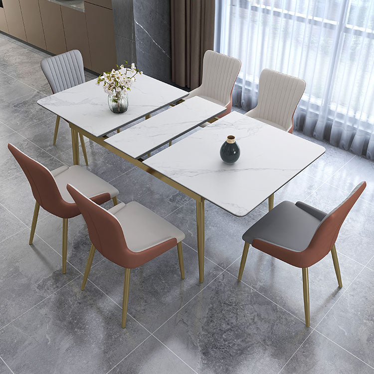1/4/7 Pieces Stainless Steel Dining Table Set with Stone Top Glam Scalable Dinette Set 7 Pieces: Table, 4 White+2 Grey Chairs Clearhalo 'Dining Room Sets' 'Dining Tables & Seating' 'dining_room_set' 'furn' 'furn_dining_room_set' 'Furniture' 'furniture_dining_room_set' 'Kitchen & Dining Furniture' 'kitchen&dining_furn' 'kitchen' 4612152