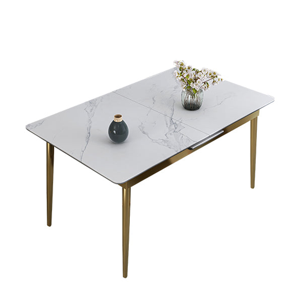 1/4/7 Pieces Stainless Steel Dining Table Set with Stone Top Glam Scalable Dinette Set White 59.1"L x 31.5"W Clearhalo 'Dining Room Sets' 'Dining Tables & Seating' 'dining_room_set' 'furn' 'furn_dining_room_set' 'Furniture' 'furniture_dining_room_set' 'Kitchen & Dining Furniture' 'kitchen&dining_furn' 'kitchen' 4612156