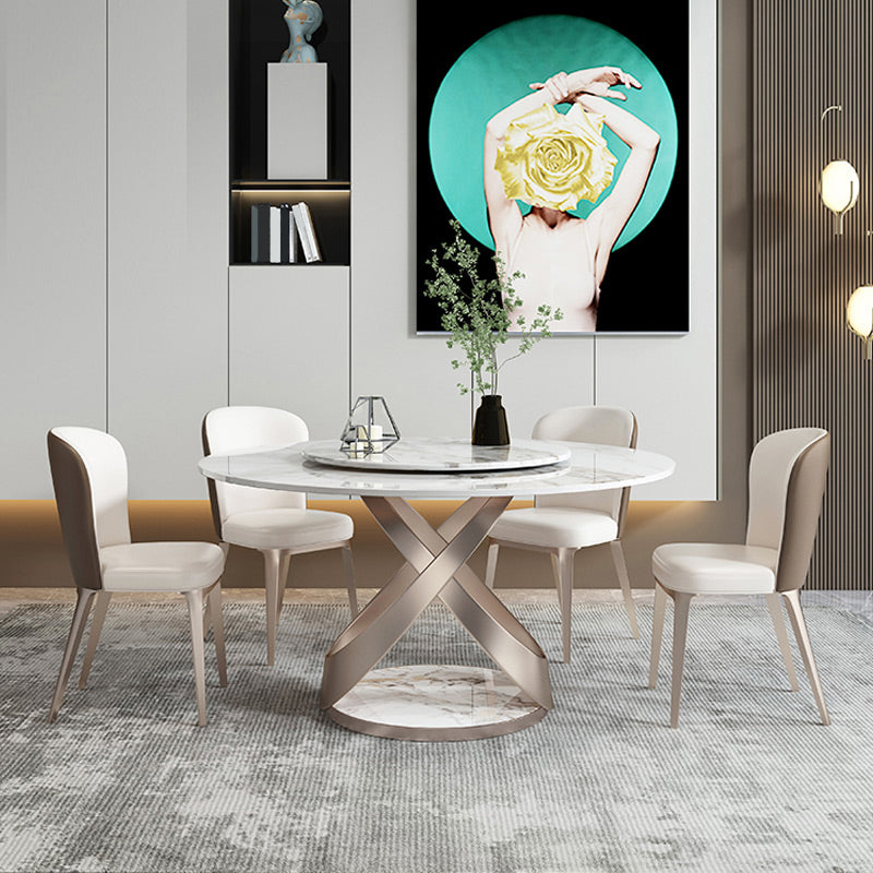 1/4/5/7 Pieces Stainless Steel Dining Table Set with Sintered Stone Top Modern Dinette Set 5 Pieces: Table, 4 Chairs Clearhalo 'Dining Room Sets' 'Dining Tables & Seating' 'dining_room_set' 'furn' 'furn_dining_room_set' 'Furniture' 'furniture_dining_room_set' 'Kitchen & Dining Furniture' 'kitchen&dining_furn' 'kitchen' 4612164