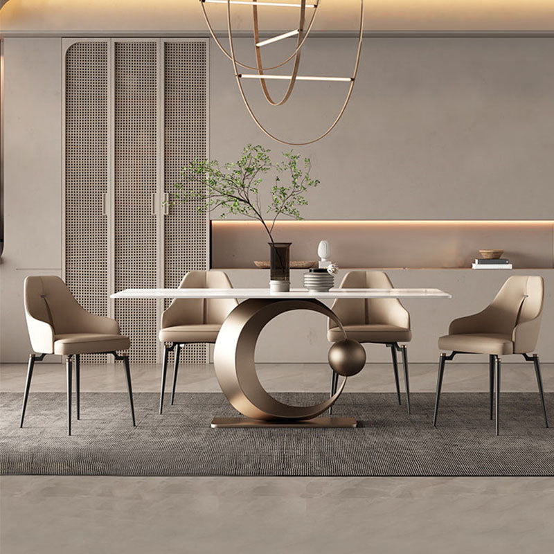 Luxury 1/4/5/7 Pieces Rectangle Dining Set Sintered Stone Dining Table with Leather Chairs Clearhalo 'Dining Room Sets' 'Dining Tables & Seating' 'dining_room_set' 'furn' 'furn_dining_room_set' 'Furniture' 'furniture_dining_room_set' 'Kitchen & Dining Furniture' 'kitchen&dining_furn' 'kitchen' 4612201