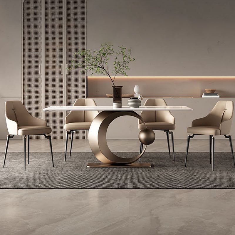 Luxury 1/4/5/7 Pieces Rectangle Dining Set Sintered Stone Dining Table with Leather Chairs 5 Pieces: Table, 4 Chairs Clearhalo 'Dining Room Sets' 'Dining Tables & Seating' 'dining_room_set' 'furn' 'furn_dining_room_set' 'Furniture' 'furniture_dining_room_set' 'Kitchen & Dining Furniture' 'kitchen&dining_furn' 'kitchen' 4612203