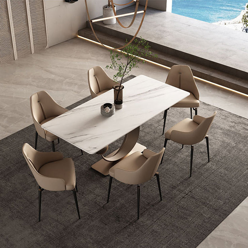 Luxury 1/4/5/7 Pieces Rectangle Dining Set Sintered Stone Dining Table with Leather Chairs Clearhalo 'Dining Room Sets' 'Dining Tables & Seating' 'dining_room_set' 'furn' 'furn_dining_room_set' 'Furniture' 'furniture_dining_room_set' 'Kitchen & Dining Furniture' 'kitchen&dining_furn' 'kitchen' 4612204