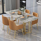 Luxury 1/2/5 Pieces Dining Set Sintered Stone Top Dining Table with Leather Chairs 5 Pieces: Table, 4 Orange Chairs Clearhalo 'Dining Room Sets' 'Dining Tables & Seating' 'dining_room_set' 'furn' 'furn_dining_room_set' 'Furniture' 'furniture_dining_room_set' 'Kitchen & Dining Furniture' 'kitchen&dining_furn' 'kitchen' 4612230