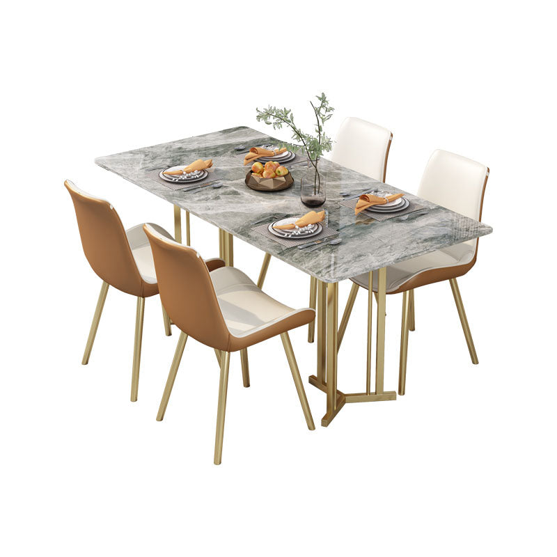 Luxury 1/2/5 Pieces Dining Set Sintered Stone Top Dining Table with Leather Chairs 5 Pieces: Table, 4 White Chairs Clearhalo 'Dining Room Sets' 'Dining Tables & Seating' 'dining_room_set' 'furn' 'furn_dining_room_set' 'Furniture' 'furniture_dining_room_set' 'Kitchen & Dining Furniture' 'kitchen&dining_furn' 'kitchen' 4612245
