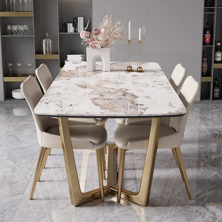 Glam 1/4/5/7 Pieces Rectangle Dining Table Set with Sintered Stone Scalable Dinette Set 5 Pieces: Table, 4 Chairs Clearhalo 'Dining Room Sets' 'Dining Tables & Seating' 'dining_room_set' 'furn' 'furn_dining_room_set' 'Furniture' 'furniture_dining_room_set' 'Kitchen & Dining Furniture' 'kitchen&dining_furn' 'kitchen' 4612339