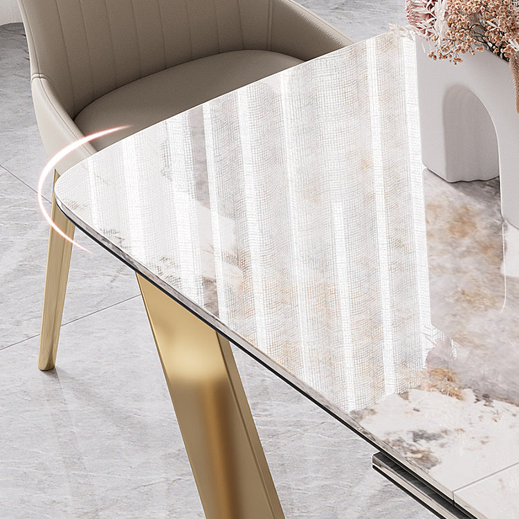 Glam 1/4/5/7 Pieces Rectangle Dining Table Set with Sintered Stone Scalable Dinette Set Clearhalo 'Dining Room Sets' 'Dining Tables & Seating' 'dining_room_set' 'furn' 'furn_dining_room_set' 'Furniture' 'furniture_dining_room_set' 'Kitchen & Dining Furniture' 'kitchen&dining_furn' 'kitchen' 4612343