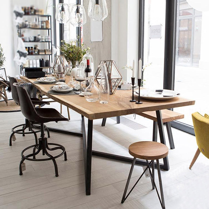 Rectangle Trestle Base Industrial Dining Table Solid Wood Fixed Table for Home 63"L x 27.6"W x 29.5"H Without Chairs Clearhalo ' dining_table' 'Dining Tables & Seating' 'Dining Tables' 'furn' 'furn_dining_table' 'Furniture' 'furniture_dining_table' 'Kitchen & Dining Furniture' 'kitchen&dining_furn' 'kitchen' 'kitchen_dining_table' 4612395
