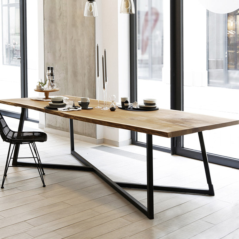 Rectangle Trestle Base Industrial Dining Table Solid Wood Fixed Table for Home 55.1"L x 27.6"W x 29.5"H Without Chairs Clearhalo ' dining_table' 'Dining Tables & Seating' 'Dining Tables' 'furn' 'furn_dining_table' 'Furniture' 'furniture_dining_table' 'Kitchen & Dining Furniture' 'kitchen&dining_furn' 'kitchen' 'kitchen_dining_table' 4612398