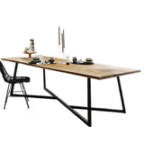 Rectangle Trestle Base Industrial Dining Table Solid Wood Fixed Table for Home Clearhalo ' dining_table' 'Dining Tables & Seating' 'Dining Tables' 'furn' 'furn_dining_table' 'Furniture' 'furniture_dining_table' 'Kitchen & Dining Furniture' 'kitchen&dining_furn' 'kitchen' 'kitchen_dining_table' 4612400