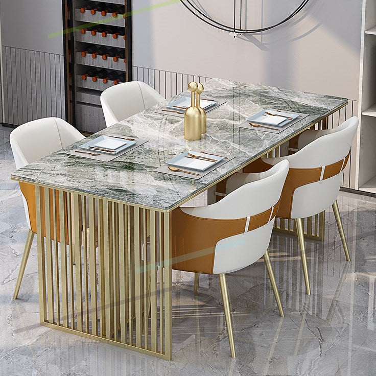 Rectangle Sintered Stone Dining Table Traditional Luxury Dining Table with Gold Frame Gray 55.1"L x 31.5"W x 29.5"H Without Chairs Clearhalo ' dining_table' 'Dining Tables & Seating' 'Dining Tables' 'furn' 'furn_dining_table' 'Furniture' 'furniture_dining_table' 'Kitchen & Dining Furniture' 'kitchen&dining_furn' 'kitchen' 'kitchen_dining_table' 4612419