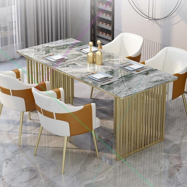 Rectangle Sintered Stone Dining Table Traditional Luxury Dining Table with Gold Frame Gray 70.9"L x 35.4"W x 29.5"H Without Chairs Clearhalo ' dining_table' 'Dining Tables & Seating' 'Dining Tables' 'furn' 'furn_dining_table' 'Furniture' 'furniture_dining_table' 'Kitchen & Dining Furniture' 'kitchen&dining_furn' 'kitchen' 'kitchen_dining_table' 4612420