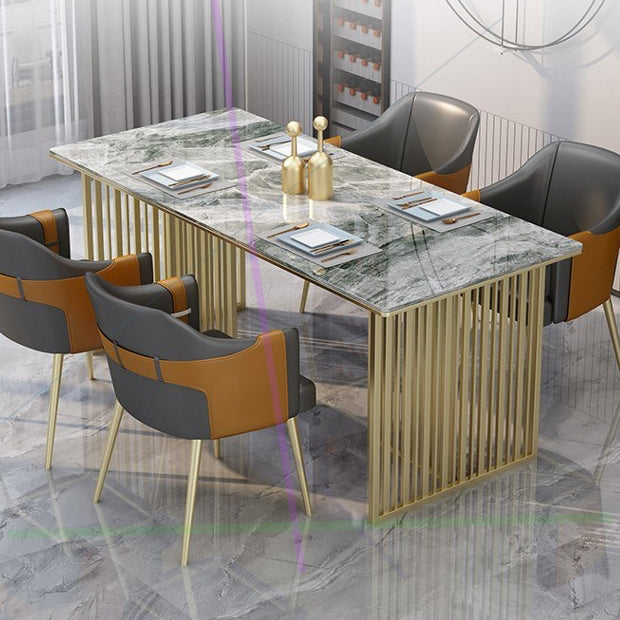 Rectangle Sintered Stone Dining Table Traditional Luxury Dining Table with Gold Frame Gray 63"L x 31.5"W x 29.5"H Without Chairs Clearhalo ' dining_table' 'Dining Tables & Seating' 'Dining Tables' 'furn' 'furn_dining_table' 'Furniture' 'furniture_dining_table' 'Kitchen & Dining Furniture' 'kitchen&dining_furn' 'kitchen' 'kitchen_dining_table' 4612422
