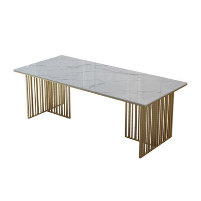 Rectangle Sintered Stone Dining Table Traditional Luxury Dining Table with Gold Frame White Without Chairs Clearhalo ' dining_table' 'Dining Tables & Seating' 'Dining Tables' 'furn' 'furn_dining_table' 'Furniture' 'furniture_dining_table' 'Kitchen & Dining Furniture' 'kitchen&dining_furn' 'kitchen' 'kitchen_dining_table' 4612423