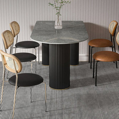 Sintered Stone Dining Table Modern Home Dining Table with Metal Base Gray 47.2"L x 23.6"W x 29.5"H Without Chairs Clearhalo ' dining_table' 'Dining Tables & Seating' 'Dining Tables' 'furn' 'furn_dining_table' 'Furniture' 'furniture_dining_table' 'Kitchen & Dining Furniture' 'kitchen&dining_furn' 'kitchen' 'kitchen_dining_table' 4612454
