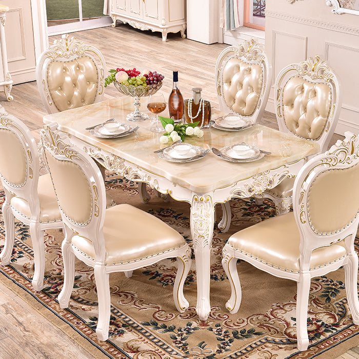 Solid Wood Base Dining Collection Rectangle Dining Table for Home Marble White 51.2"L x 31.5"W x 30.7"H Clearhalo ' dining_table' 'Dining Tables & Seating' 'Dining Tables' 'furn' 'furn_dining_table' 'Furniture' 'furniture_dining_table' 'Kitchen & Dining Furniture' 'kitchen&dining_furn' 'kitchen' 'kitchen_dining_table' 4612481